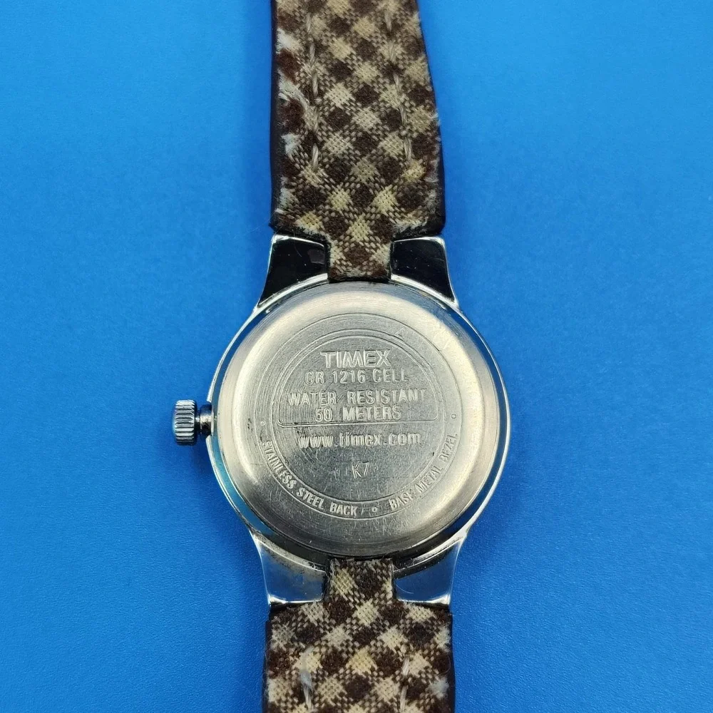 Vintage 1995Timex INDIGLO 22mm Women's Quartz‎ Watch Genuine Leather Plaid Strap